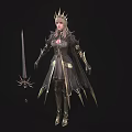 Fantasy Warrior Queen In Spiked Crown With Ornate Sword And Armor