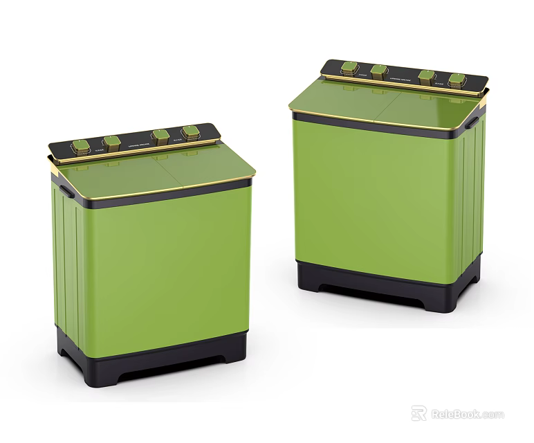 Green Twin Tub Washing Machines With Modern Design And Black Base 3d model 