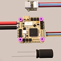 Electronic Circuit Board with Purple Mounting Holes Various Colored Wires Connector and Black Probe