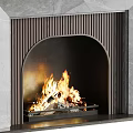 Modern Arched Marble Fireplace With Burning Flames And Decorative Trim 3d model