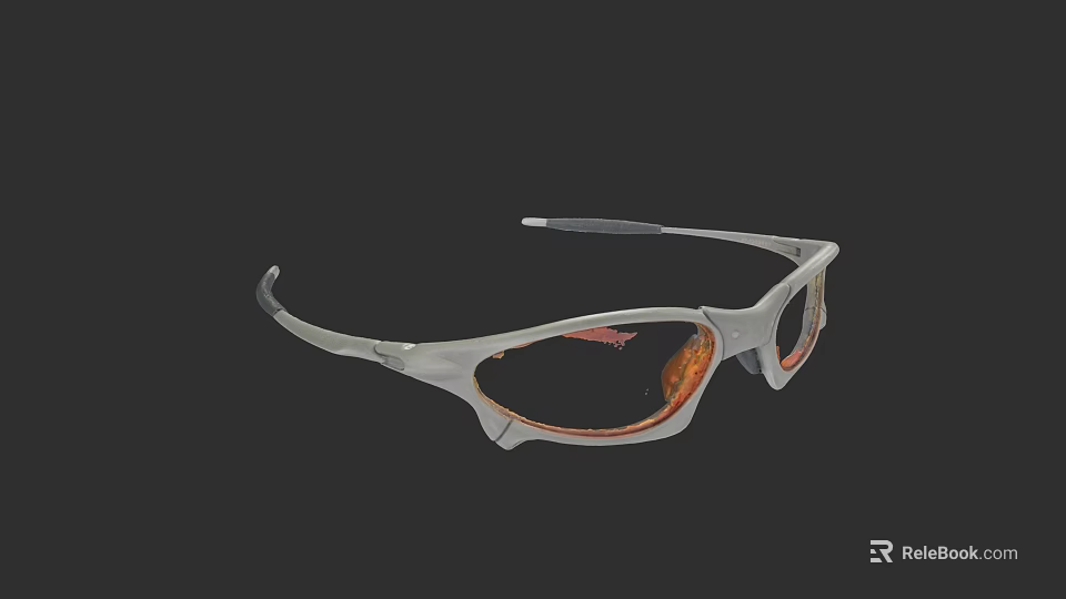 Silver Frame Sports Sunglasses With Red Brown Gradient Lenses On Black Background 3d model 