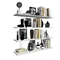 Modern Decorative Ornament Combination With Books Photo Frames And Vases On Shelves