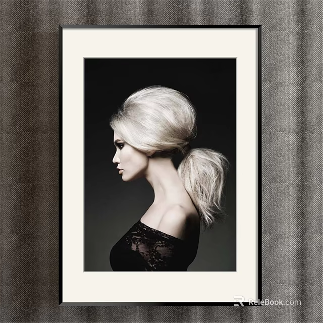 Portrait Painting of Blonde Woman High Ponytail Profile in Off Shoulder Black Lace Dark Backdrop 3d model 