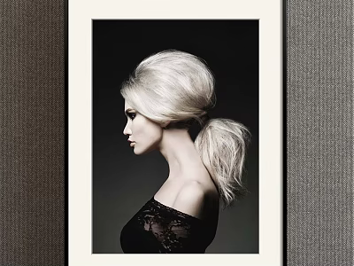 Portrait Painting of Blonde Woman High Ponytail Profile in Off Shoulder Black Lace Dark Backdrop 3d model