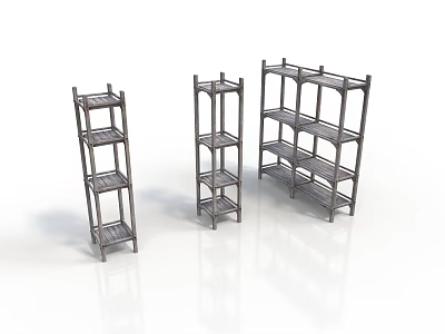 Three Metal Shelves In Different Sizes With Open Tier Design For Storage 3d model