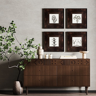 New Chinese Style Middle and Ancient Style Quiet Style Side Cabinet Decorative Painting Hanging Painting Furnishings French Style Ornaments 3d model