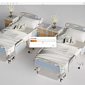 Medical Single Beds with Wooden Bedside Tables Vases White Sheets Blue Borders and Wheels