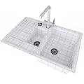 Black Double Bowl Kitchen Sink with Modern Faucet and Drain Design for Home