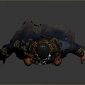Adventurous 3D Character Model Featuring Blue Coat Scarf Mask Brown Belt and Red Boots