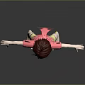 Game Movie Character With Brown Short Hair Pink Polka Dot Shirt Yellow Shorts And Barefoot