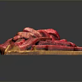 Fresh Raw Beef Slices Neatly Arranged On Wooden Cutting Board Ready To Cook