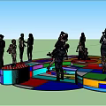Vibrant Multicolored Art Installation With Geometric Platforms And People Interacting