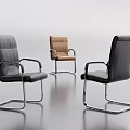 Modern Office Chairs With Black Brown Leather Seats And Metal Frames 3d model