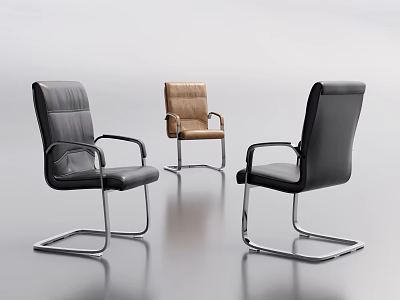 Modern Office Chairs With Black Brown Leather Seats And Metal Frames 3d model