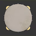 Traditional Tambourine With White Drumhead Black Rim Silver Rivets And Golden Jingles