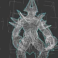 Purple Game Character With Spiked Head Green Glowing Armor And Weapon