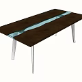Modern Stylish Tea Table Featuring Wooden Tabletop Transparent Glass Strip And Metal Legs