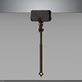 Traditional Stone Hammer With Wooden Handle And Red Decorative Straps