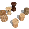 Natural Wooden Stump Shaped Stools With Rustic Design And Handcrafted Texture 3d model