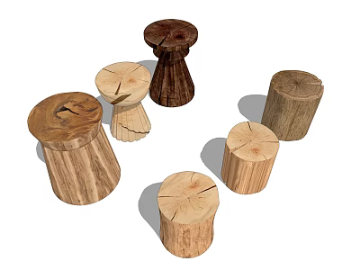 Modern stool round wooden stool round several combination 3d model