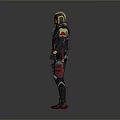 Futuristic Armor 3D Model With Red Gold Accents And Mechanical Details