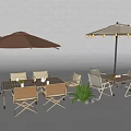 Outdoor Table and Chair Set With Umbrella String Lights Fire Pit and Plants 3d model
