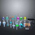Colorful Glass Kitchen Utensils Display With Measuring Cups Funnels And Containers