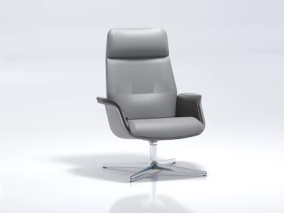 Modern Gray Leather Leisure Chair With Ergonomic Backrest And Swivel Metal Base 3d model