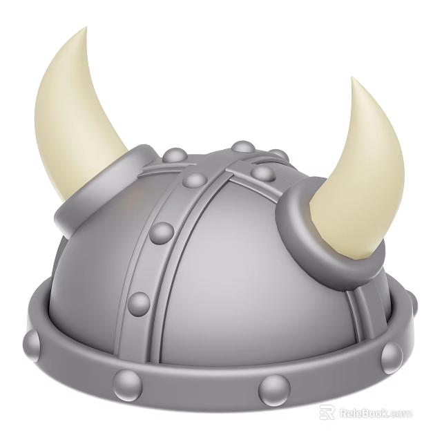 Viking Style Silver Hat With Yellow Horns And Metal Rivets 3d model 