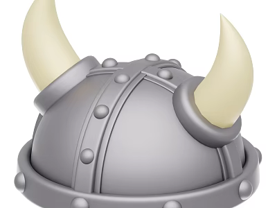 Viking Style Silver Hat With Yellow Horns And Metal Rivets 3d model