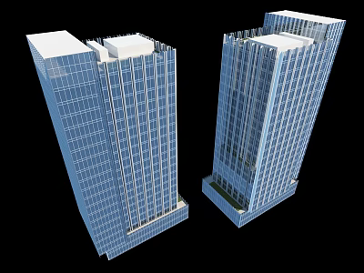 Twin Modern High Rise Office Buildings With Glass Curtain Walls And White Rooftops 3d model