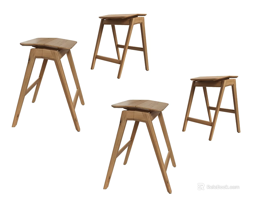 Modern Wooden Bar Stools With Simple Leg Design And Flat Seat Structure 3d model 