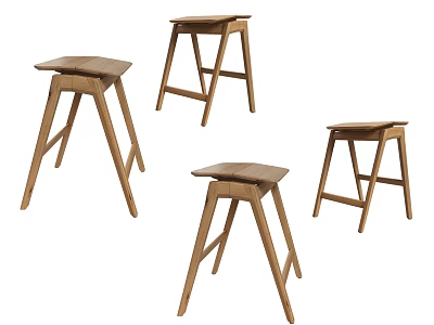 Modern Wooden Bar Stools With Simple Leg Design And Flat Seat Structure 3d model