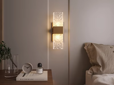 Crystal Wall Lamp in Modern Interior with Wall Mounted Design Bedside Table and Green Plant 3d model