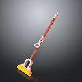 Household Cleaning Mop with Red Handle Pink Connector and Yellow Head for Home Floor Cleaning