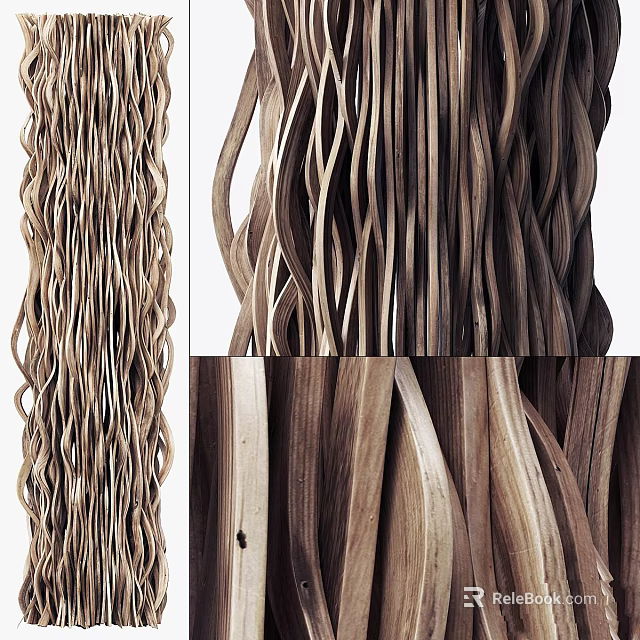 Natural Wooden Decorative Strips With Wavy Textures And Twisted Patterns 3d model 