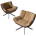 Comfortable Modern Accent Chair with Beige Pleated Cushion and Black Crossed Metal Legs