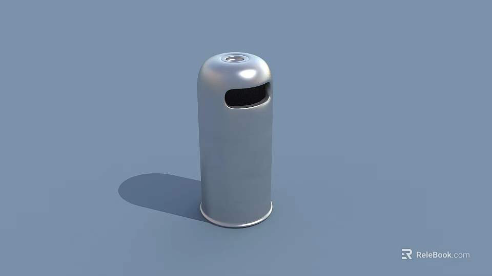 Public Facility Silver Trash Can Modern Cylindrical Design With Open Top For Urban Street Use 3d model 