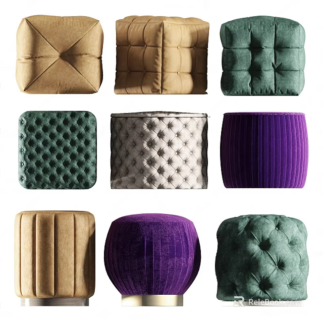 Stylish Upholstered Ottomans In Various Colors And Designs For Home Decor 3d model 