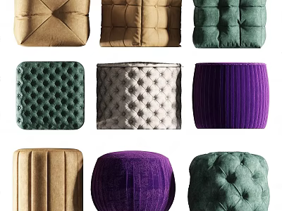 Stylish Upholstered Ottomans In Various Colors And Designs For Home Decor 3d model