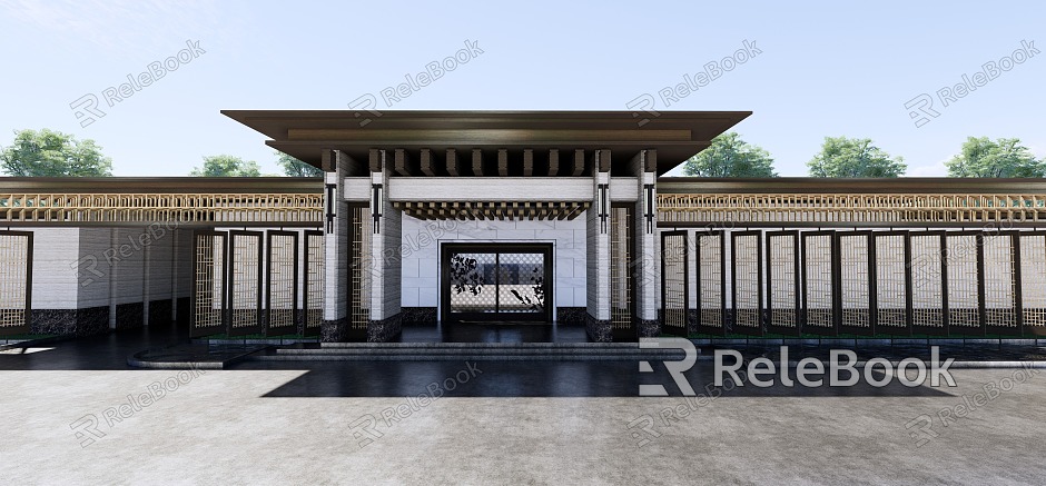 New Chinese-style Community Entrance Landscape Entrance Door Head model