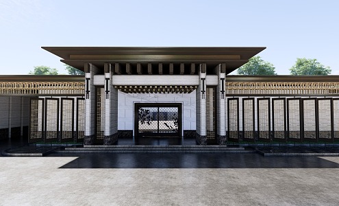 New Chinese-style Community Entrance Landscape Entrance Door Head 3d model