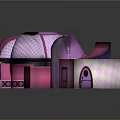 Pink Purple Cartoon Scene With Carousel Structure Mirrors Curtains And Pony