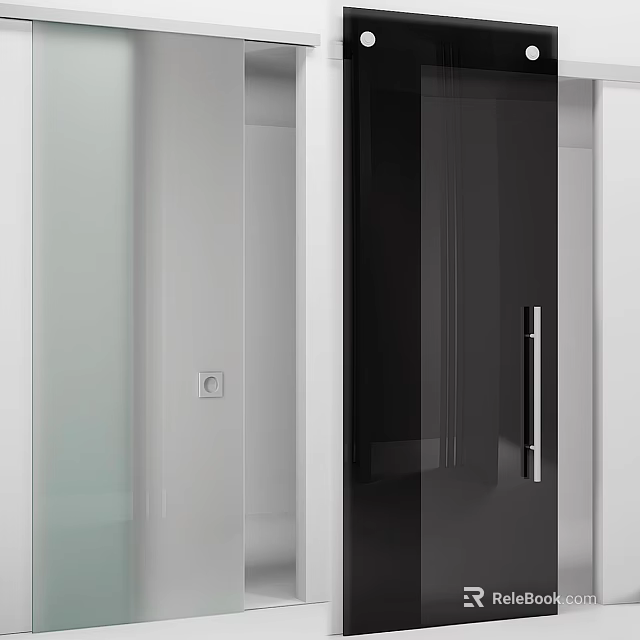 Modern Black Glass Hinged Door With Stainless Steel Handle For Home Interior 3d model 