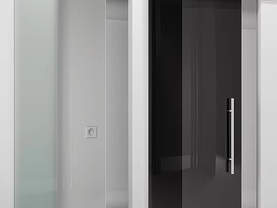 Modern Black Glass Hinged Door With Stainless Steel Handle For Home Interior 3d model