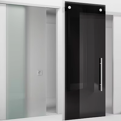 Modern Black Glass Hinged Door With Stainless Steel Handle For Home Interior 3d model