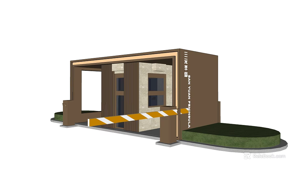 Small Building Structure With Brown Exterior White Stone Wall Door Window And Warning Tape 3d model 