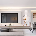 Modern Open Living And Dining Room Interior Design With Sofa Dining Table And Decorative Lighting 3d model