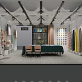 Modern Curtain and Fabric Showroom With Various Colored Fabrics Table Chairs and Plants