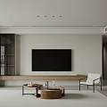 Modern Living Dining Room Interior With White Sofa Round Coffee Table Floor Lamp And Curtains